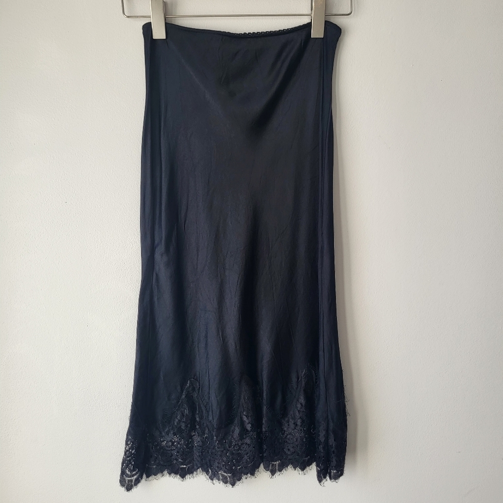 Bias Cut Lace Trim Slip Skirt